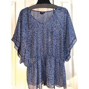 a.n.a A New Approach Women’s Blue Sheer V-Neck Blouse Drawstring Waist Size L